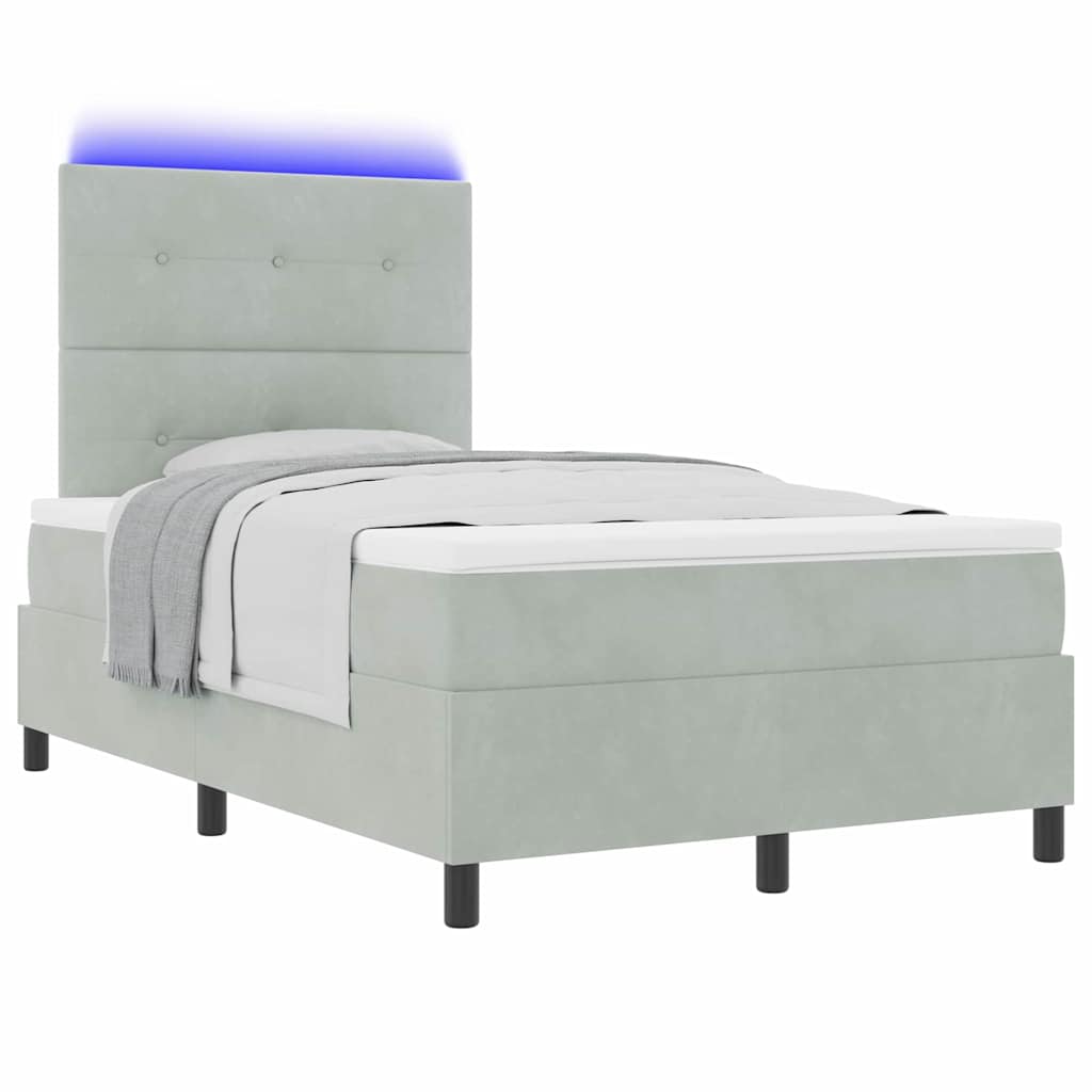 LED Box Spring Ágy Világosszürke 120 x 190 cm Bársony