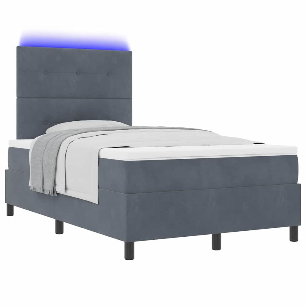 LED Box Spring Ágy fejtámlával Sötétszürke 120 x 190 cm Bársony