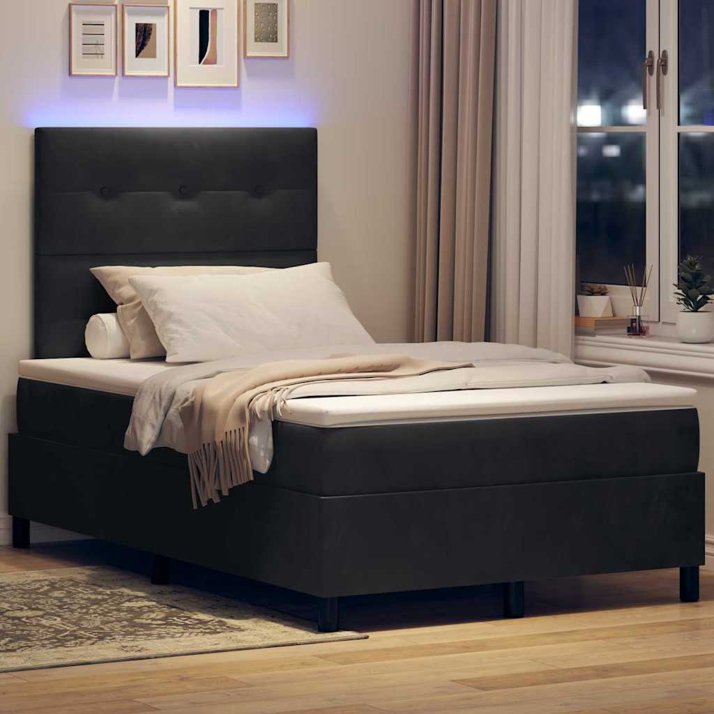 LED Box Spring Ágy fejtámlával Fekete 120 x 190 cm Bársony