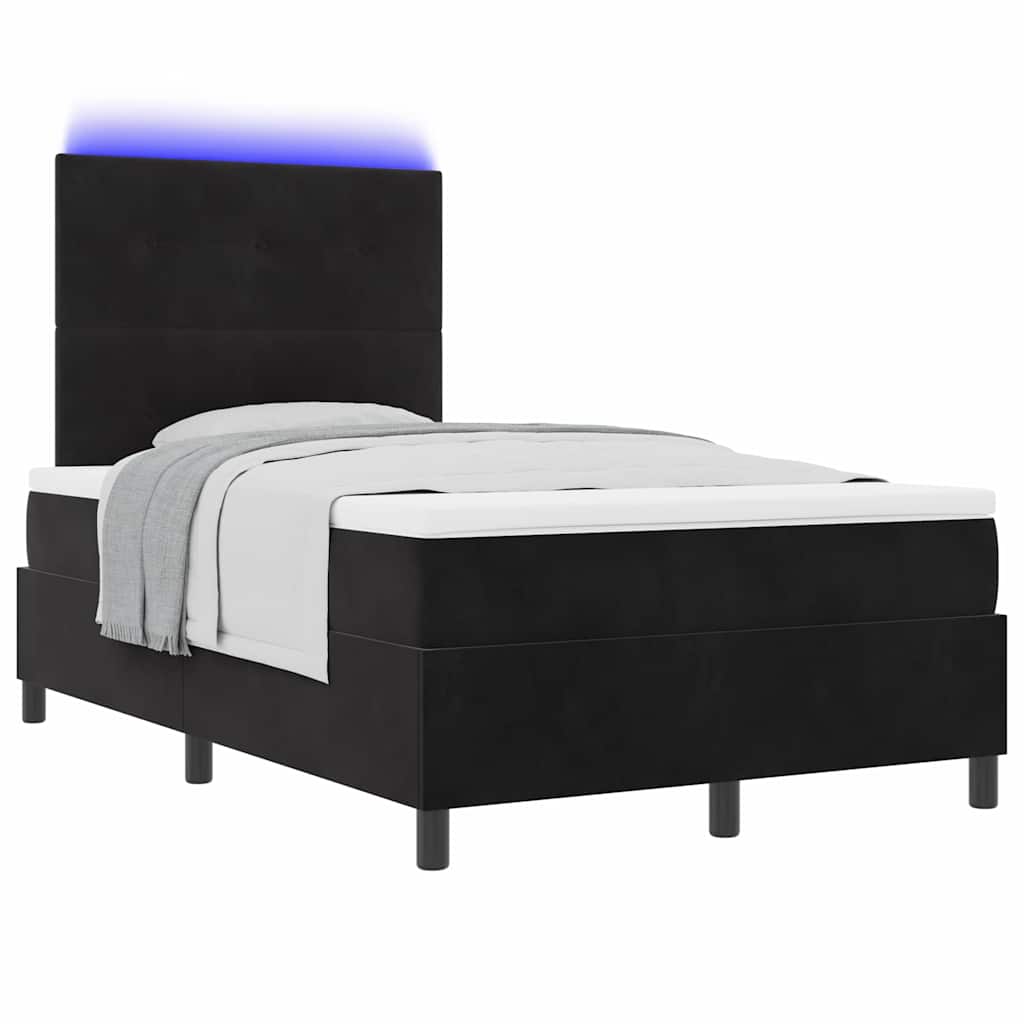 LED Box Spring Ágy fejtámlával Fekete 120 x 190 cm Bársony