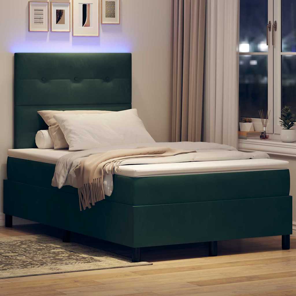 LED Box Spring Ágy fejtámlával Sötétzöld 120 x 190 cm Bársony