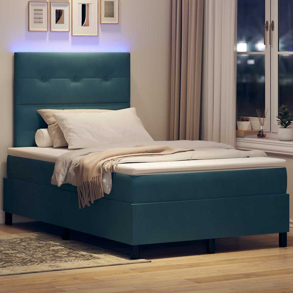 LED Box Spring Ágy fejtámlával Sötét kék 120 x 190 cm Bársony