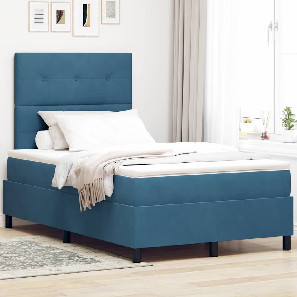 LED Box Spring Ágy fejtámlával Sötét kék 120 x 190 cm Bársony