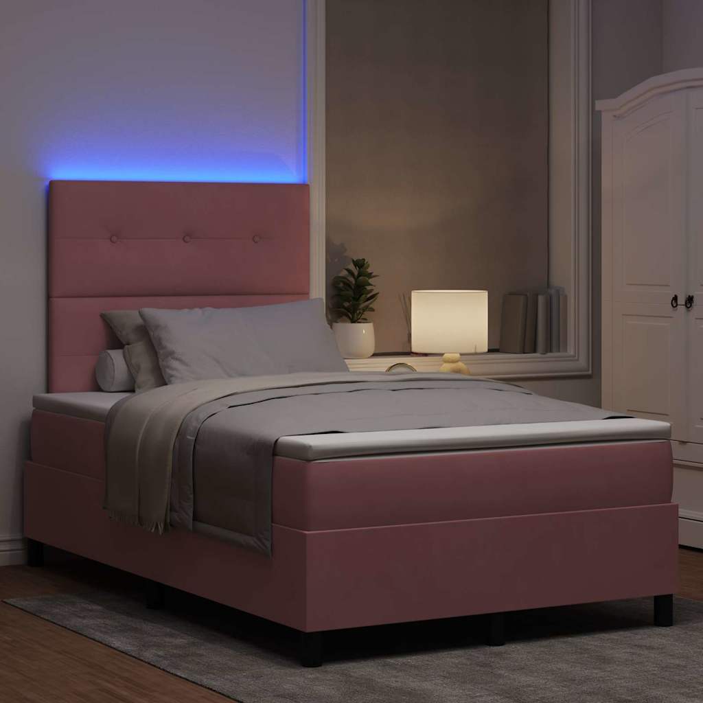 LED Box Spring Ágy fejtámlával Rózsaszín 120 x 190 cm Bársony