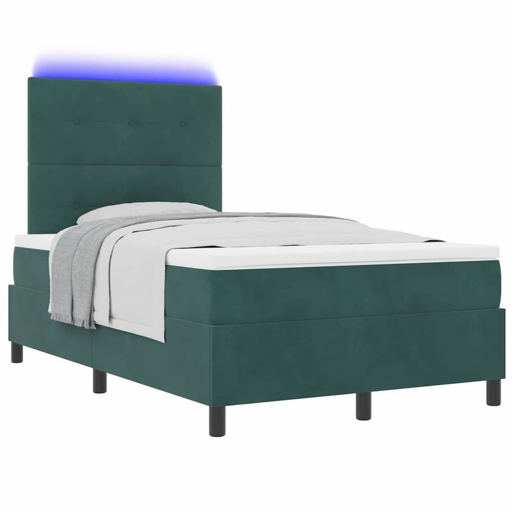LED Box Spring Ágy fejtámlával Sötétzöld 120 x 200 cm Bársony
