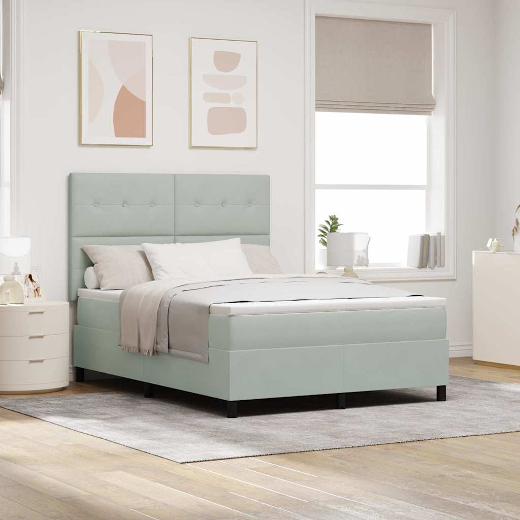 LED Box Spring Ágy Világosszürke 140 x 190 cm Bársony
