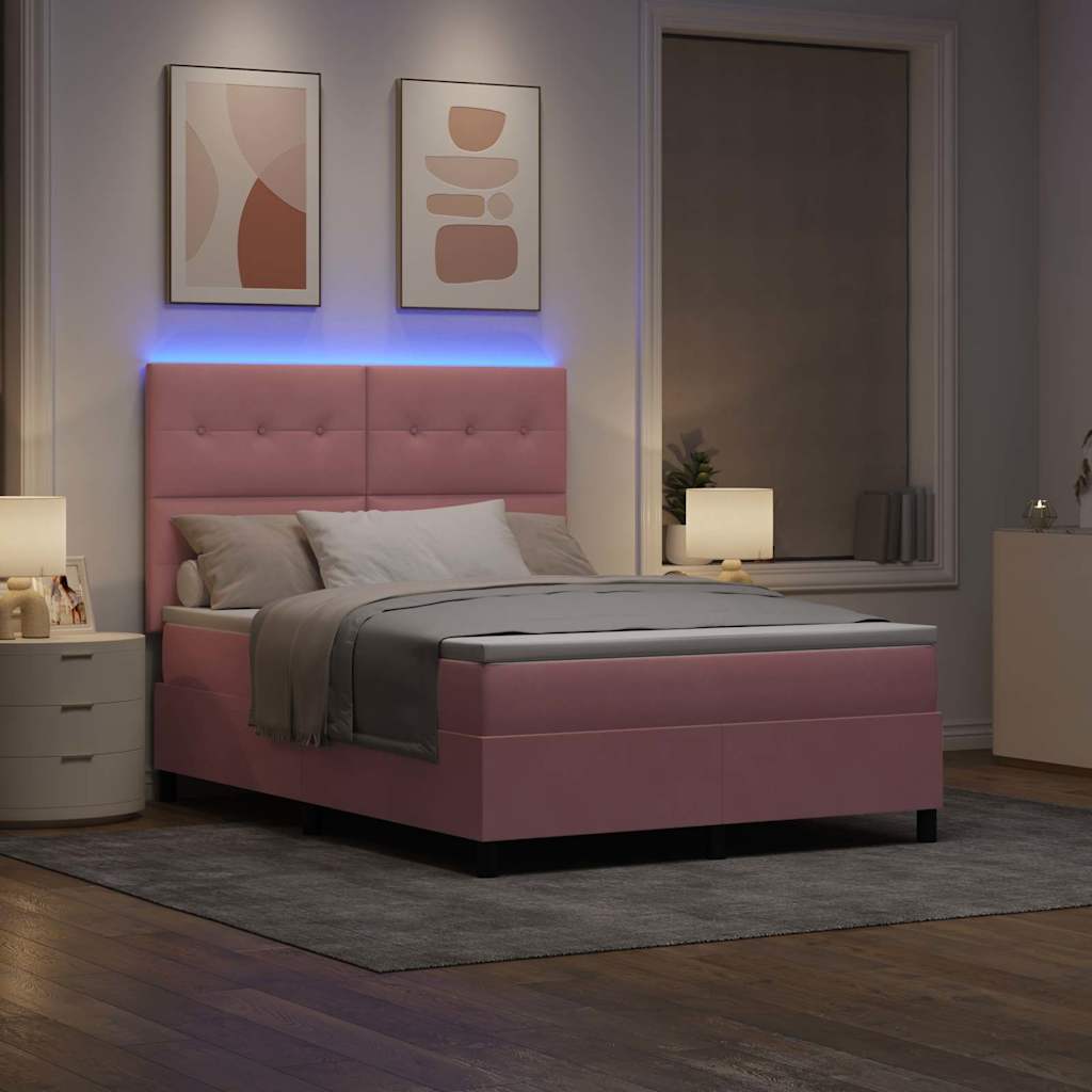 LED Box Spring Ágy fejtámlával Rózsaszín 140 x 190 cm Bársony