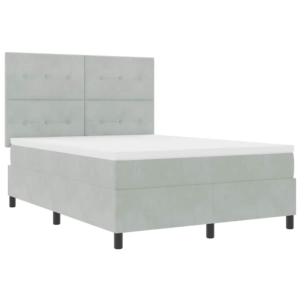 LED Box Spring Ágy Világosszürke 140 x 200 cm Bársony