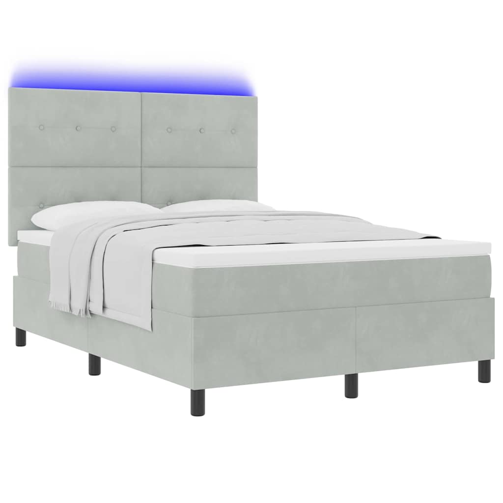 LED Box Spring Ágy Világosszürke 140 x 200 cm Bársony