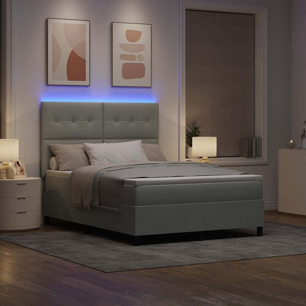 LED Box Spring Ágy Világosszürke 160 x 200 cm Bársony