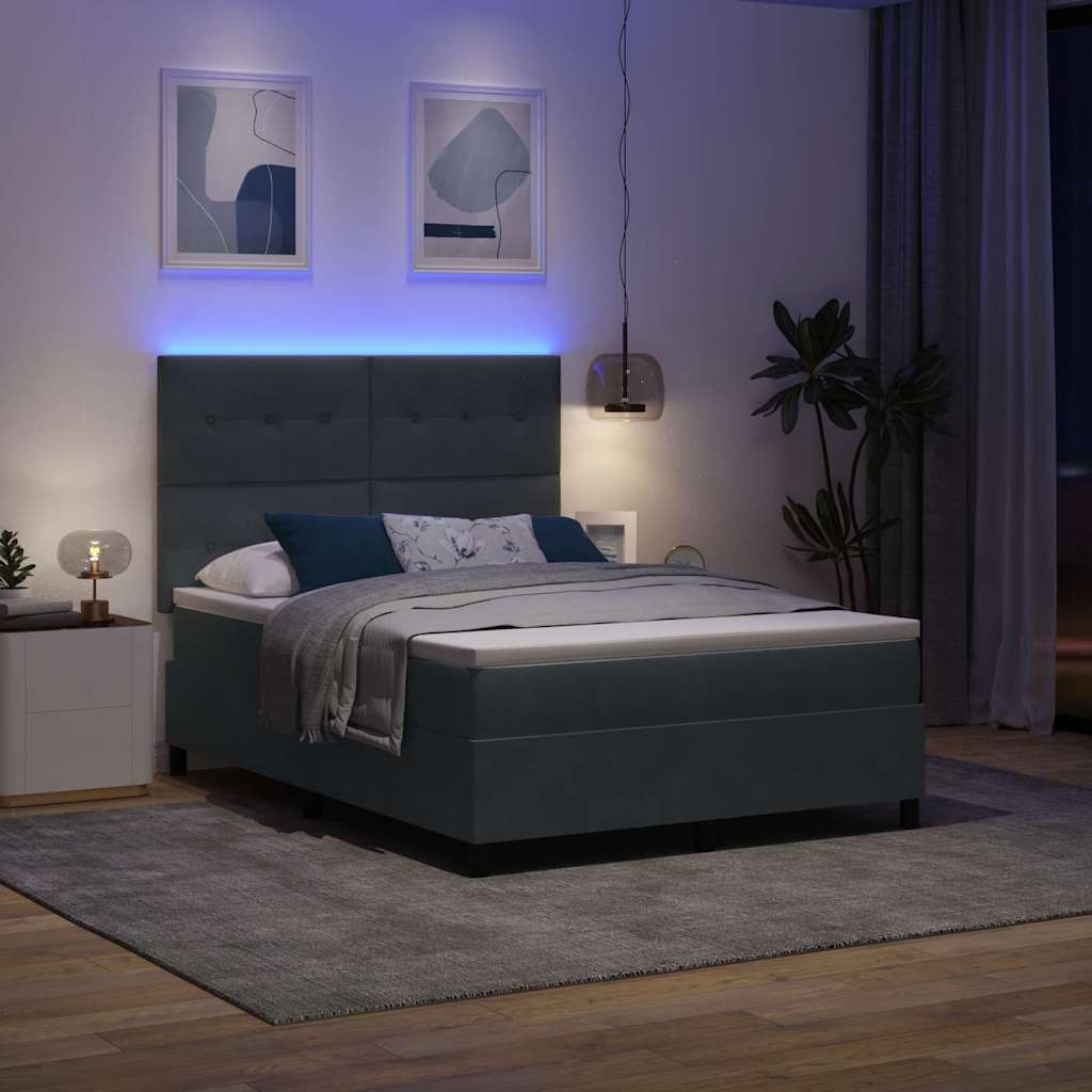 LED Box Spring Ágy fejtámlával Sötétszürke 160 x 200 cm Bársony
