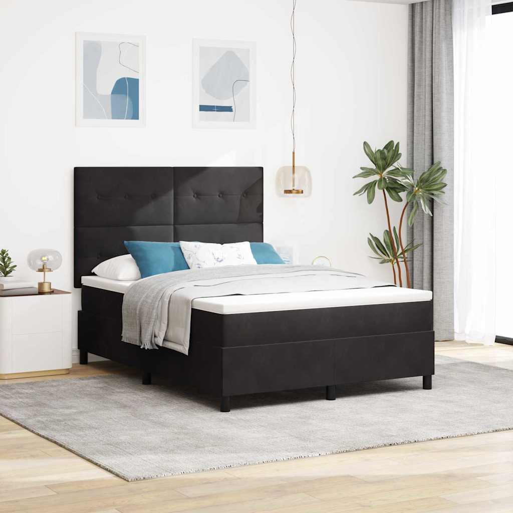 LED Box Spring Ágy fejtámlával Fekete 160 x 200 cm Bársony
