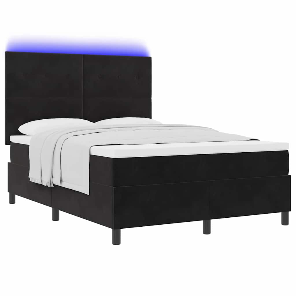 LED Box Spring Ágy fejtámlával Fekete 160 x 200 cm Bársony