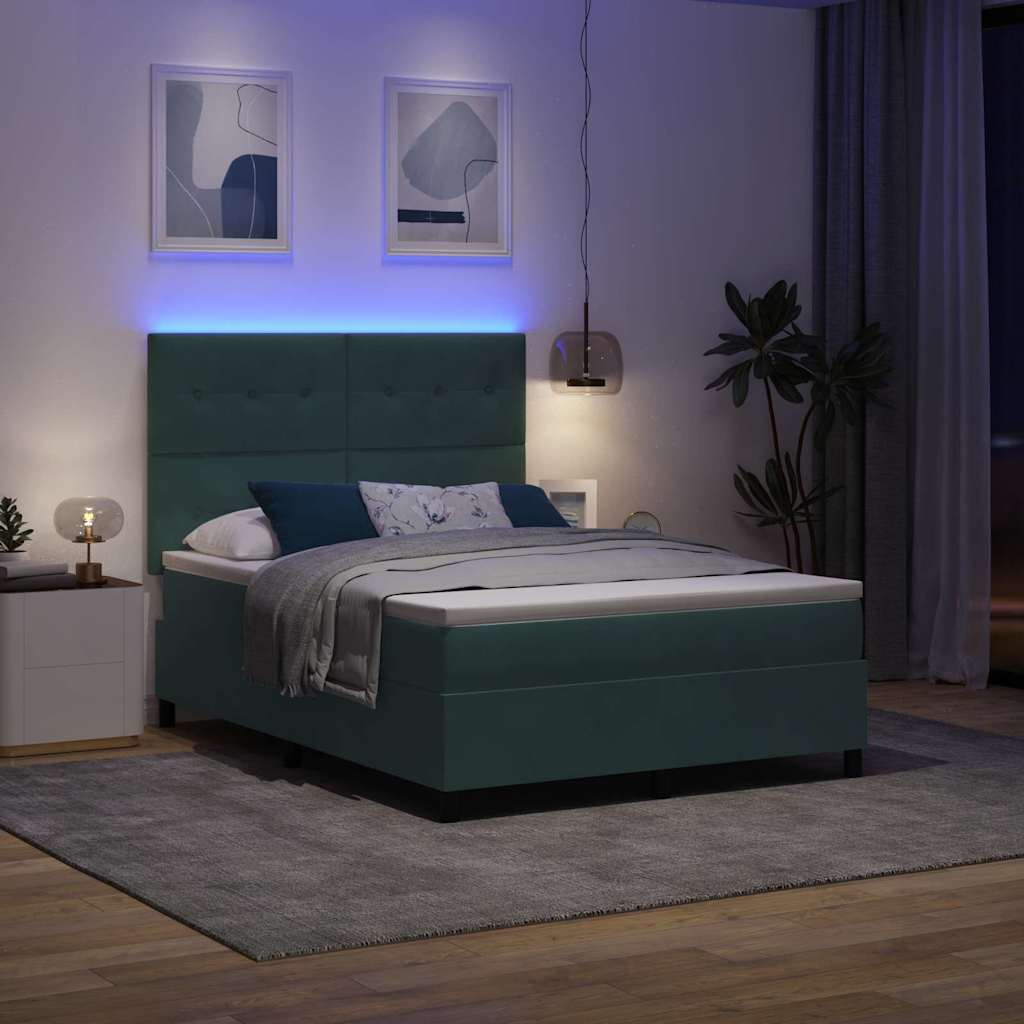 LED Box Spring Ágy fejtámlával Sötétzöld 160 x 200 cm Bársony