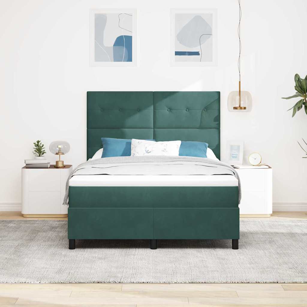 LED Box Spring Ágy fejtámlával Sötétzöld 160 x 200 cm Bársony