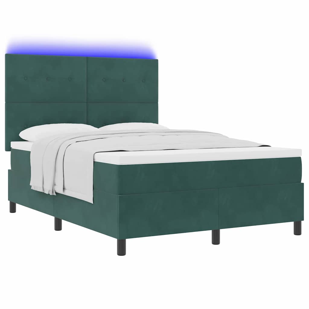 LED Box Spring Ágy fejtámlával Sötétzöld 160 x 200 cm Bársony