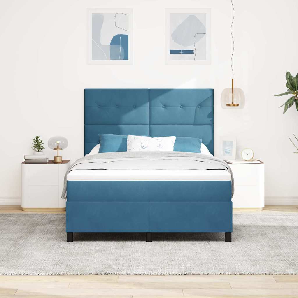 LED Box Spring Ágy matracmal Sötét kék 160 x 200 cm Bársony