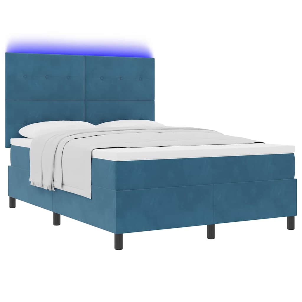 LED Box Spring Ágy matracmal Sötét kék 160 x 200 cm Bársony
