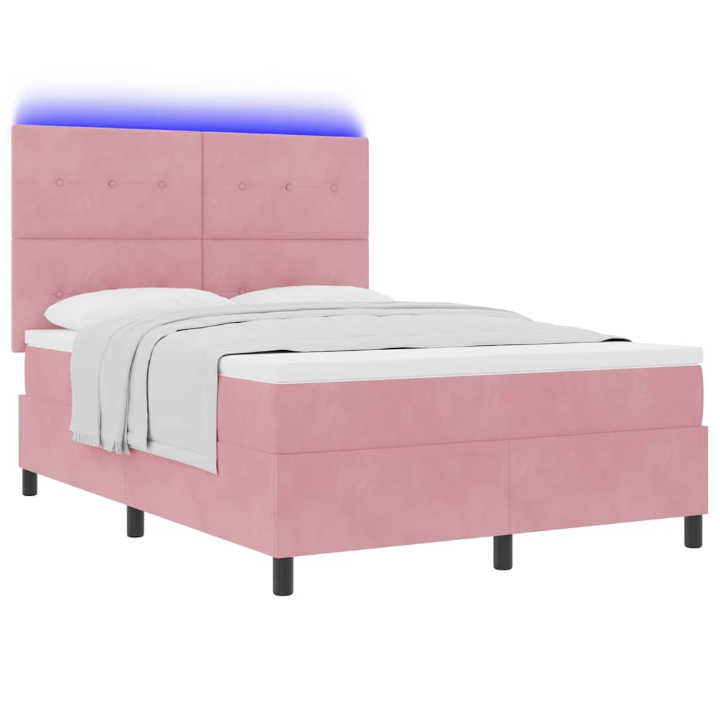 LED Box Spring Ágy fejtámlával Rózsaszín 160 x 200 cm Bársony