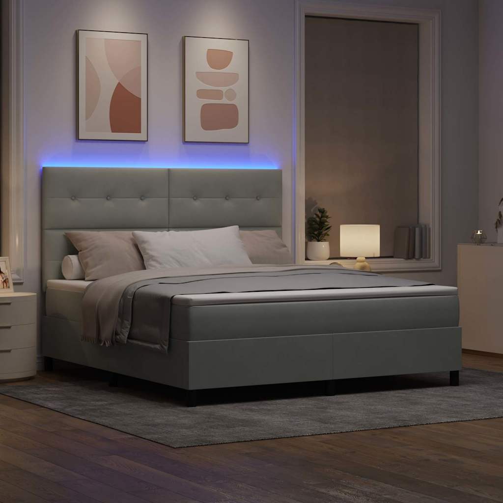 LED Box Spring Ágy Világosszürke 180 x 200 cm Bársony