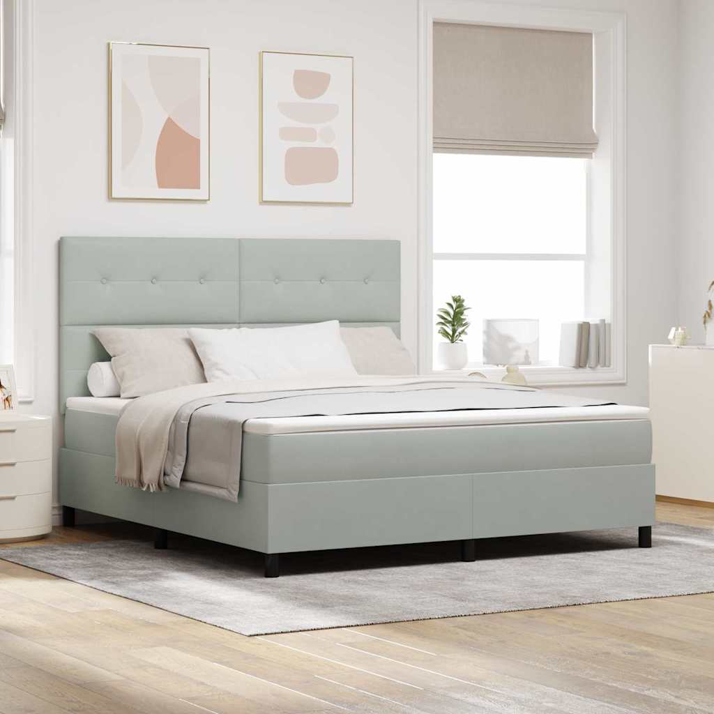 LED Box Spring Ágy Világosszürke 180 x 200 cm Bársony