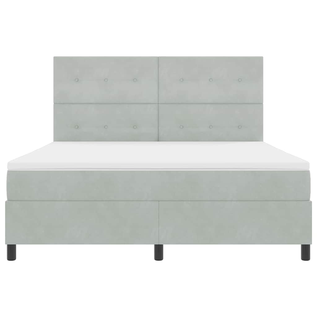 LED Box Spring Ágy Világosszürke 180 x 200 cm Bársony