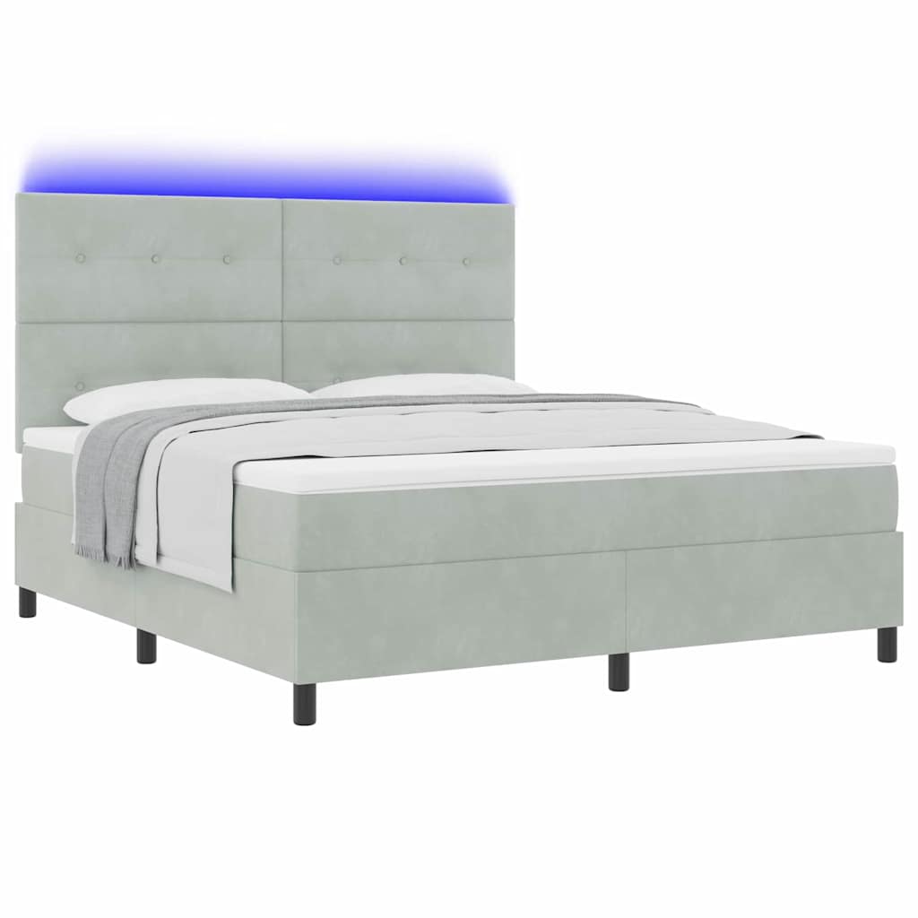 LED Box Spring Ágy Világosszürke 180 x 200 cm Bársony