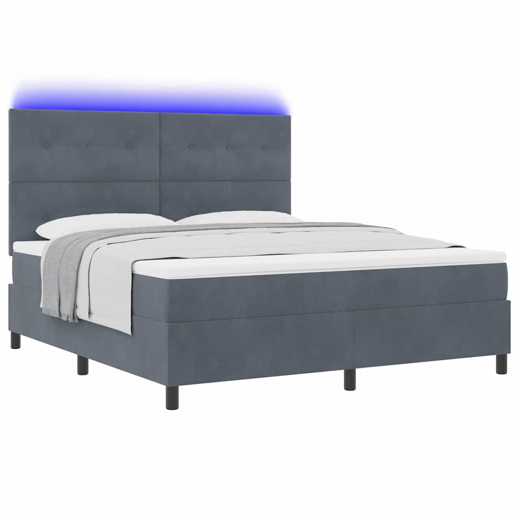 LED Box Spring Ágy fejtámlával Sötétszürke 180 x 200 cm Bársony