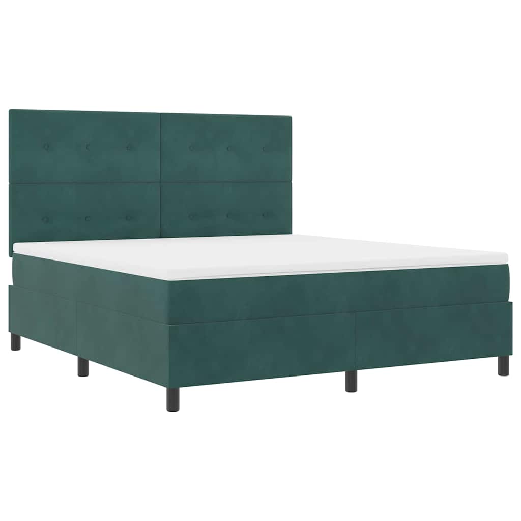 LED Box Spring Ágy fejtámlával Sötétzöld 180 x 200 cm Bársony