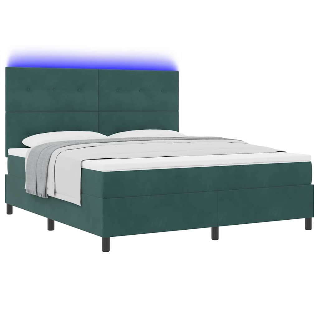 LED Box Spring Ágy fejtámlával Sötétzöld 180 x 200 cm Bársony