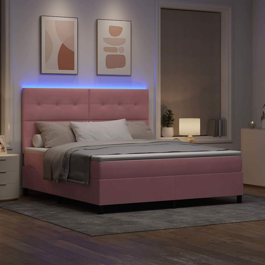 LED Box Spring Ágy fejtámlával Rózsaszín 180 x 200 cm Bársony