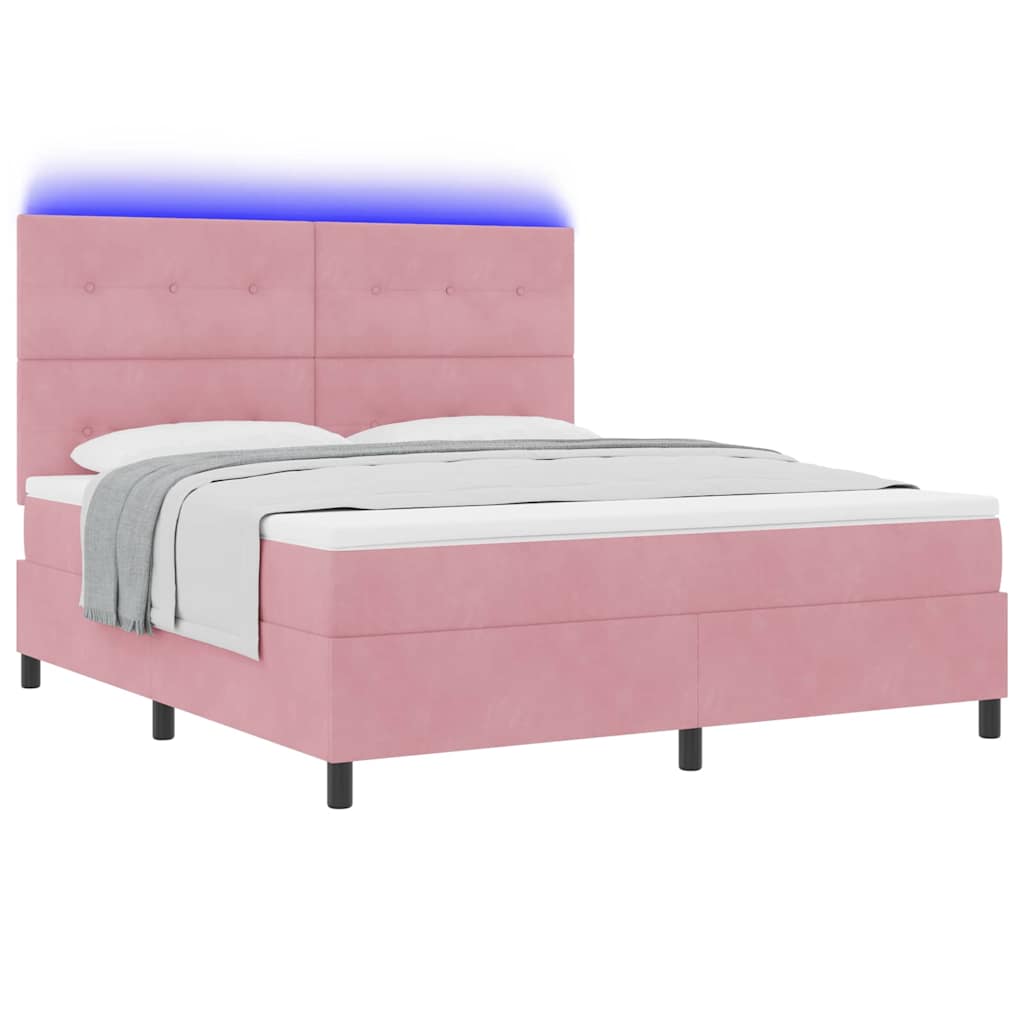 LED Box Spring Ágy fejtámlával Rózsaszín 180 x 200 cm Bársony