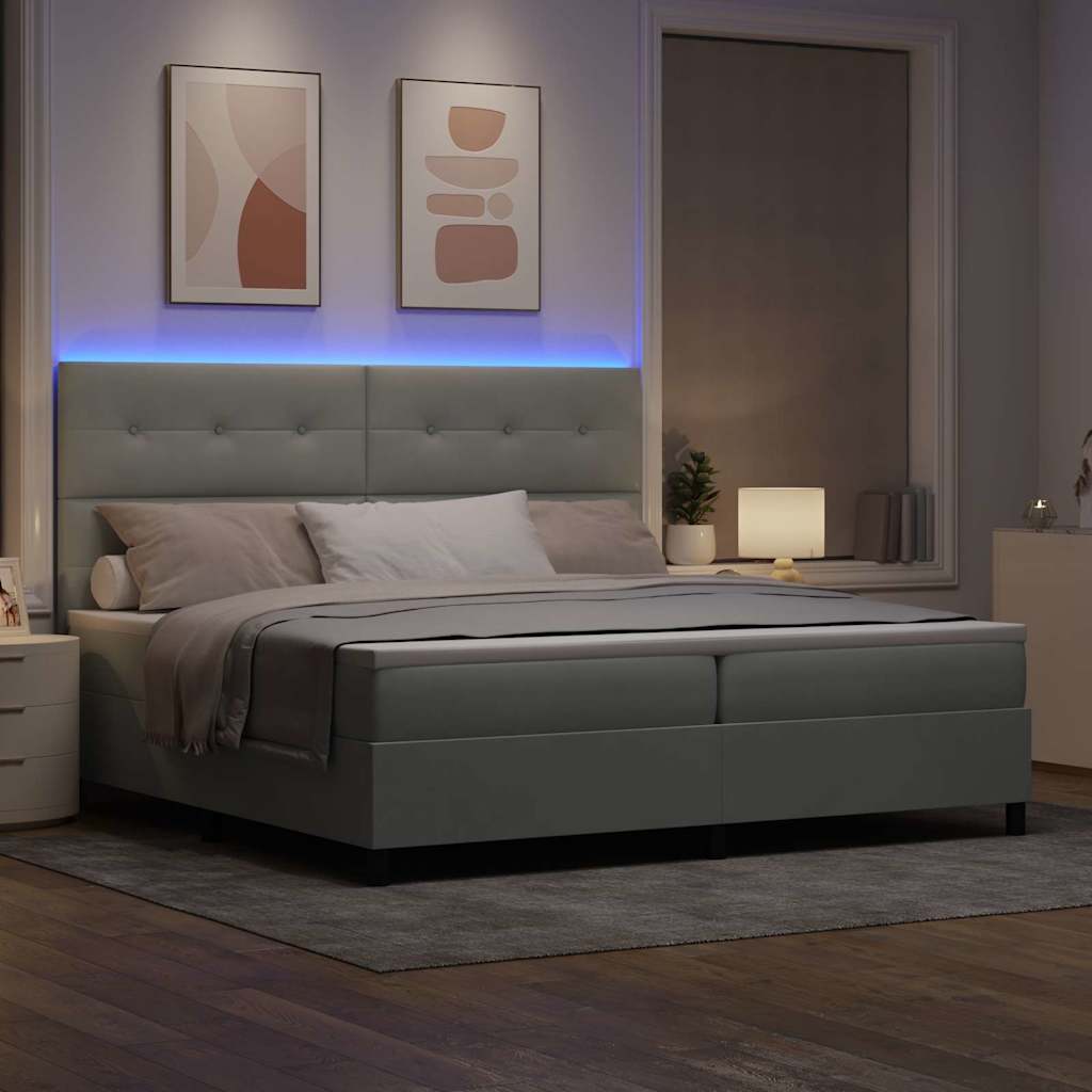 LED Box Spring Ágy Világosszürke 200 x 200 cm Bársony