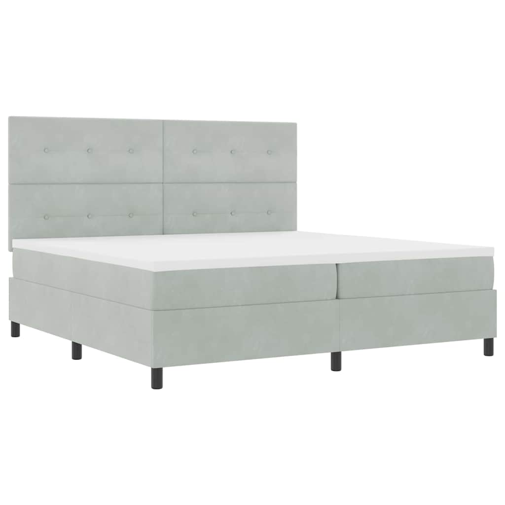 LED Box Spring Ágy Világosszürke 200 x 200 cm Bársony