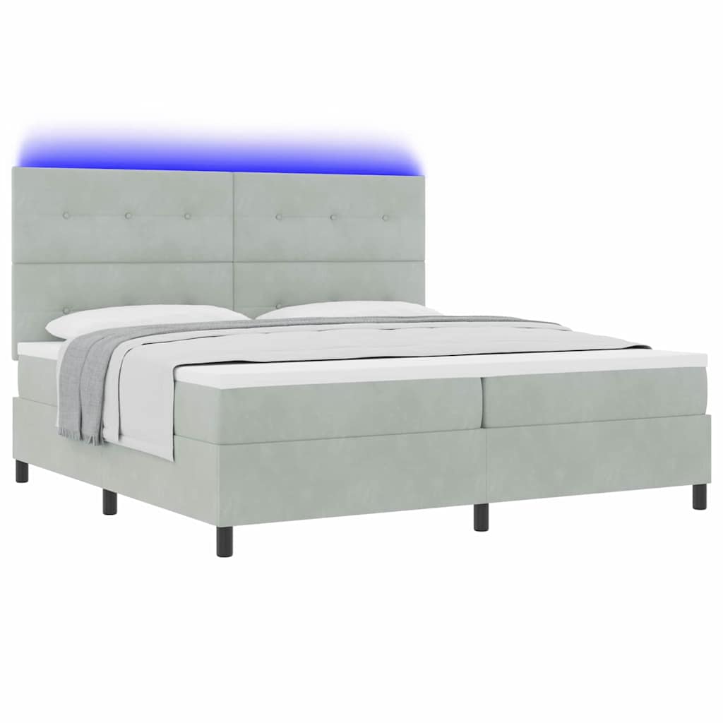 LED Box Spring Ágy Világosszürke 200 x 200 cm Bársony