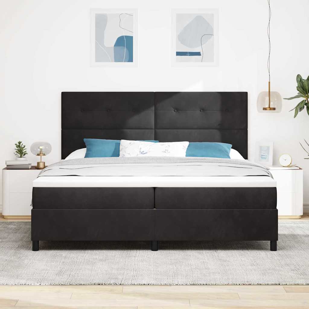 LED Box Spring Ágy fejtámlával Fekete 200 x 200 cm Bársony