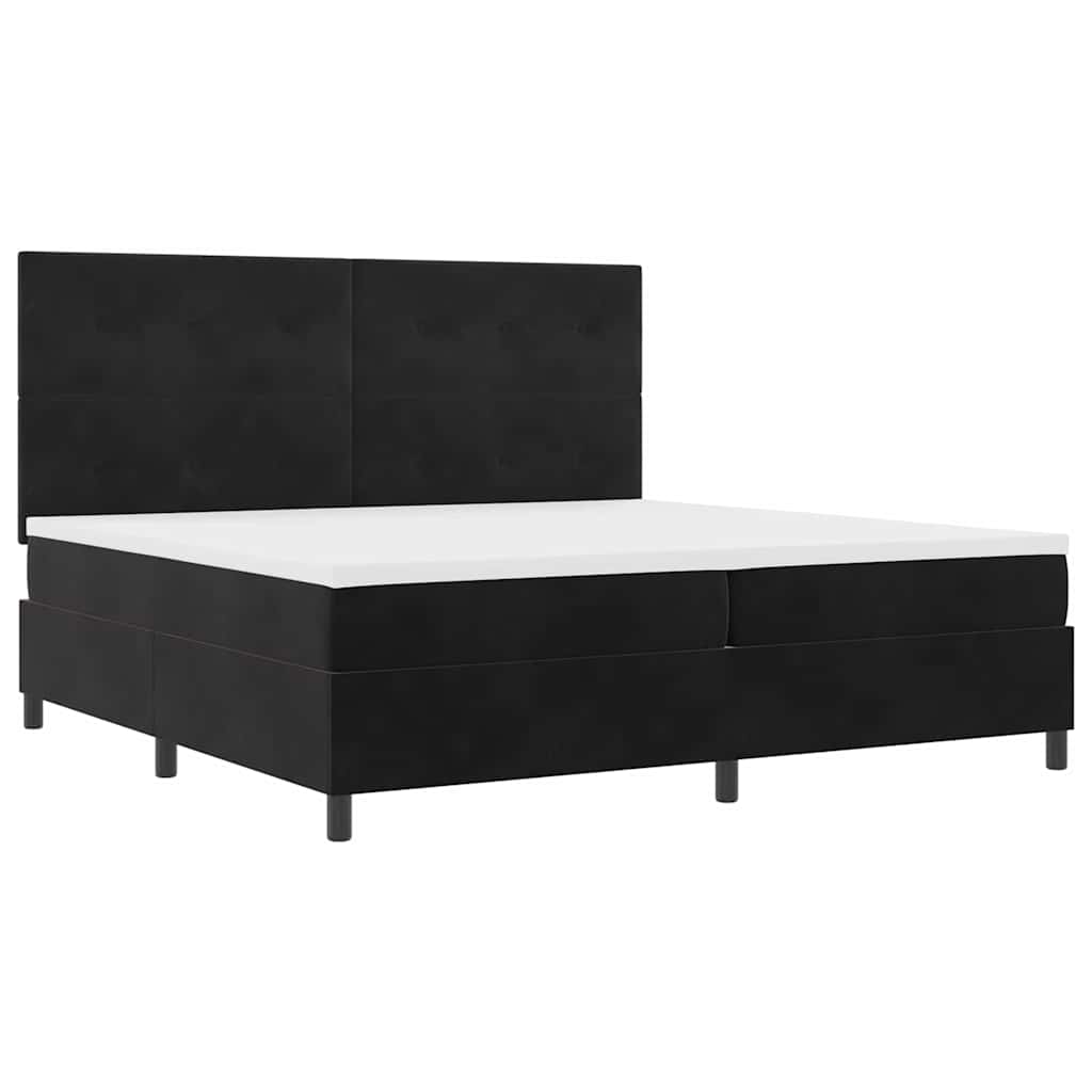 LED Box Spring Ágy fejtámlával Fekete 200 x 200 cm Bársony
