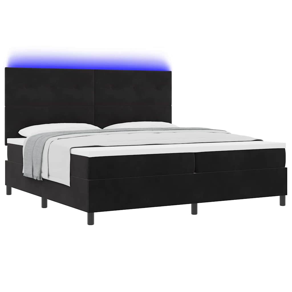 LED Box Spring Ágy fejtámlával Fekete 200 x 200 cm Bársony