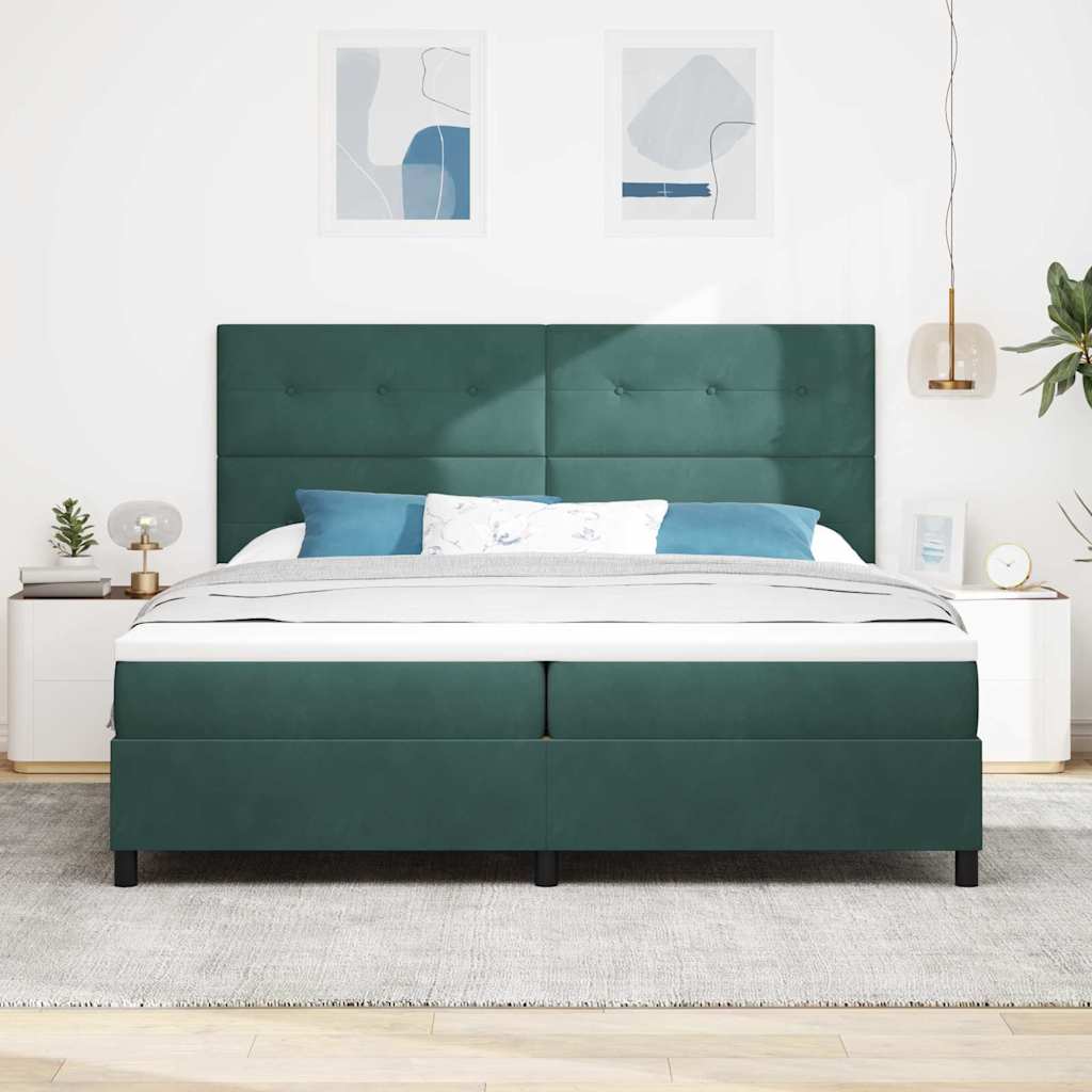 LED Box Spring Ágy fejtámlával Sötétzöld 200 x 200 cm Bársony