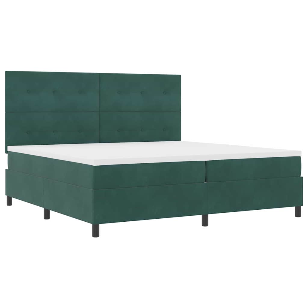 LED Box Spring Ágy fejtámlával Sötétzöld 200 x 200 cm Bársony