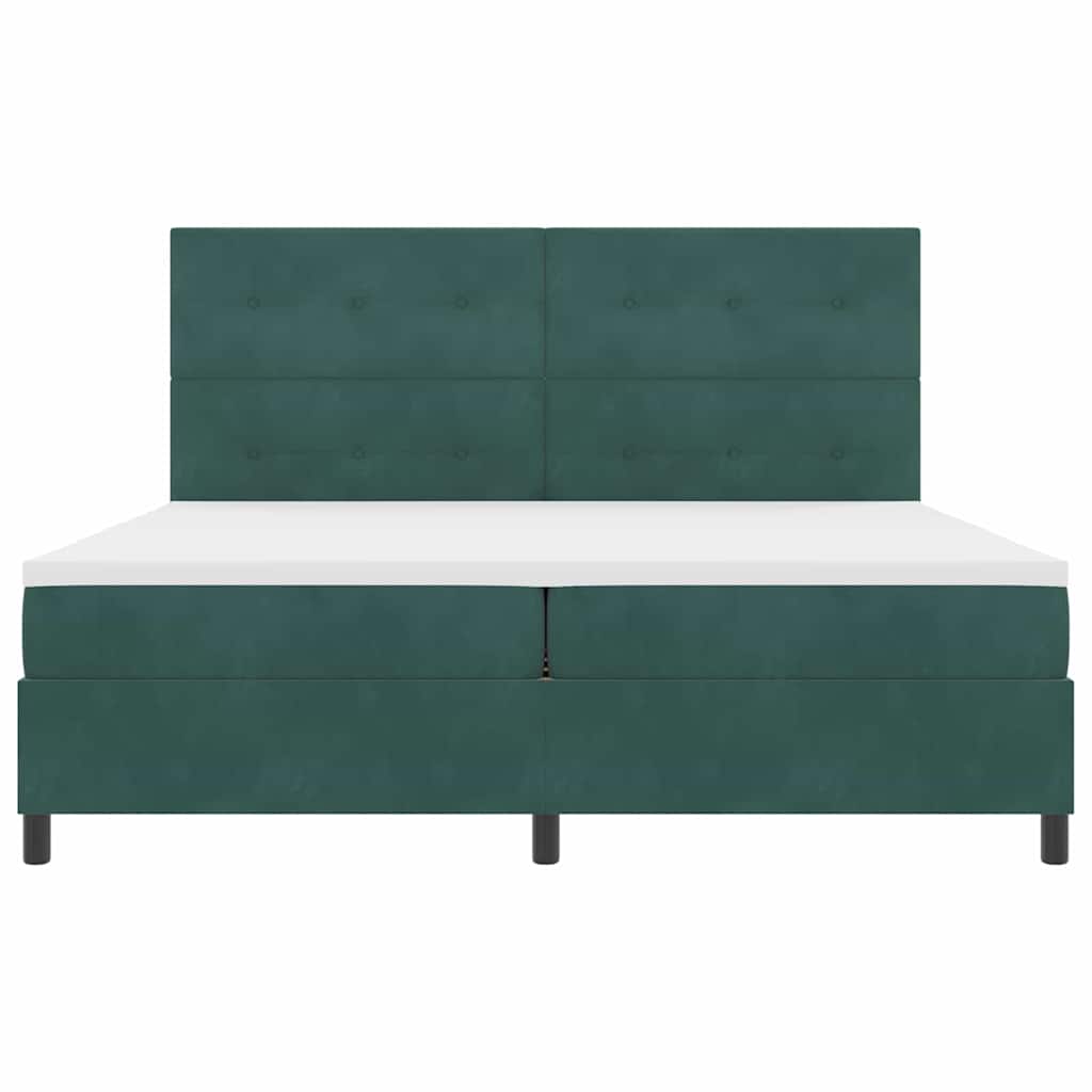 LED Box Spring Ágy fejtámlával Sötétzöld 200 x 200 cm Bársony