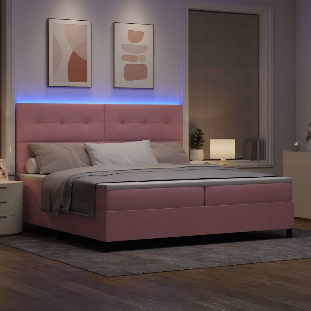 LED Box Spring Ágy fejtámlával Rózsaszín 200 x 200 cm Bársony