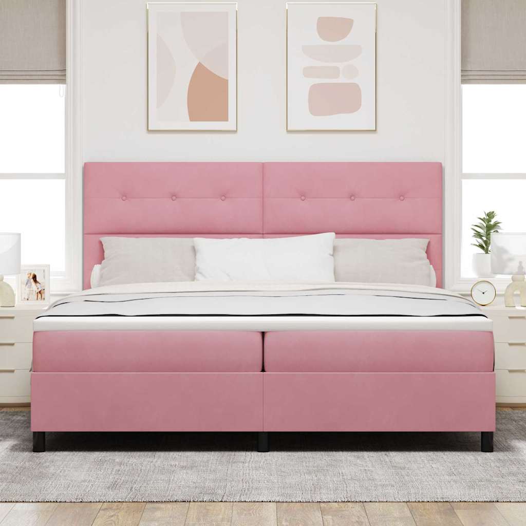 LED Box Spring Ágy fejtámlával Rózsaszín 200 x 200 cm Bársony