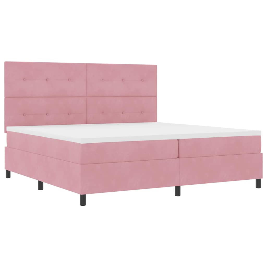 LED Box Spring Ágy fejtámlával Rózsaszín 200 x 200 cm Bársony