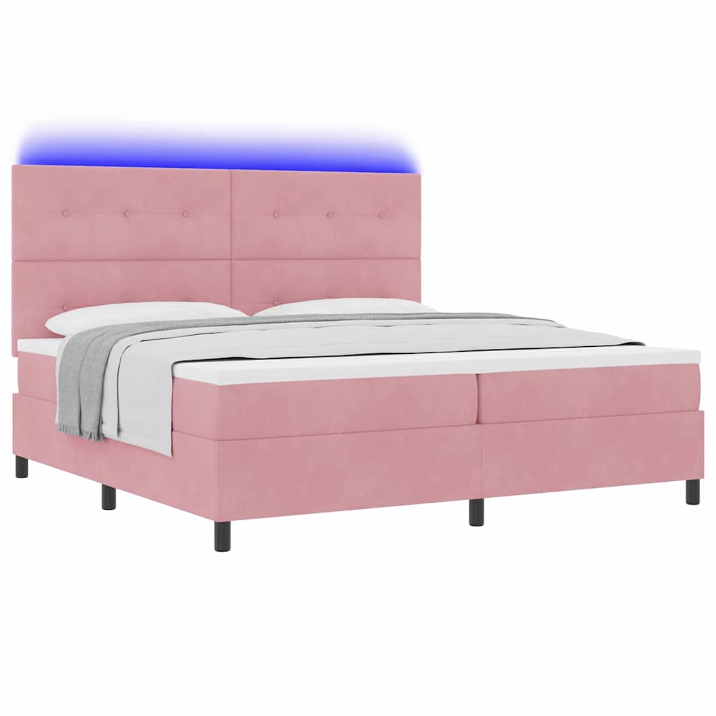LED Box Spring Ágy fejtámlával Rózsaszín 200 x 200 cm Bársony