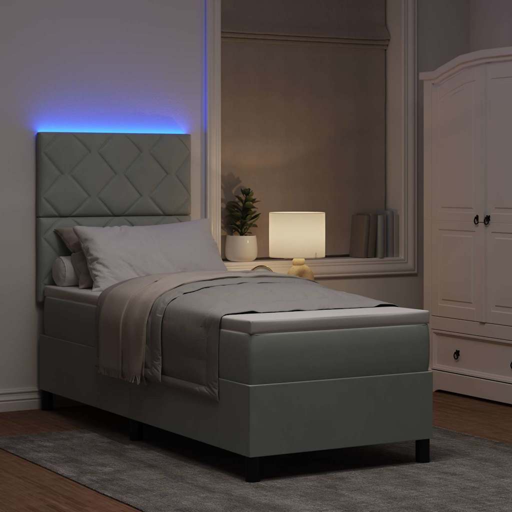 LED Box Spring Ágy Világosszürke 80 x 200 cm Bársony