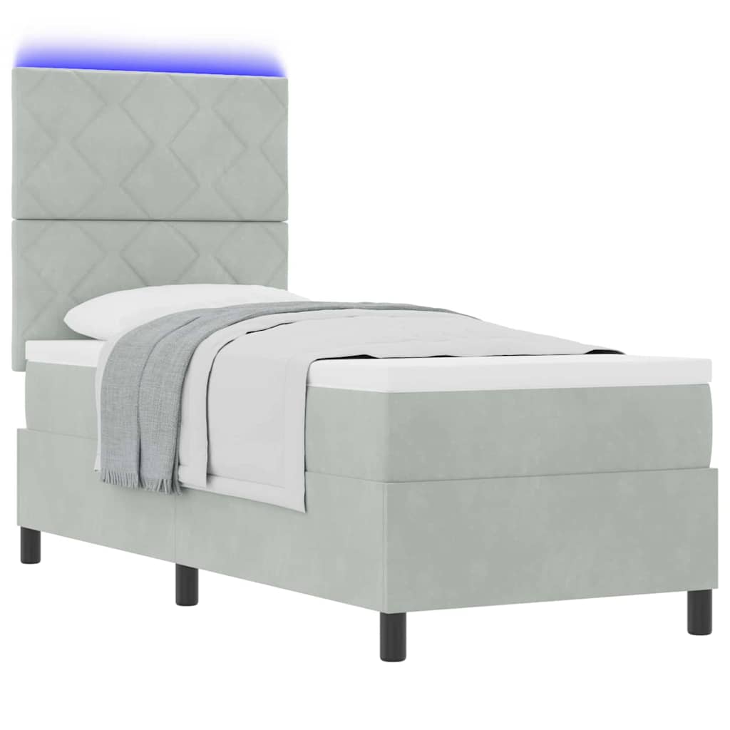 LED Box Spring Ágy Világosszürke 80 x 200 cm Bársony