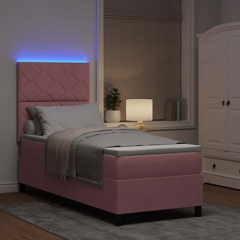 LED Box Spring Ágy fejtámlával Rózsaszín 80 x 200 cm Bársony