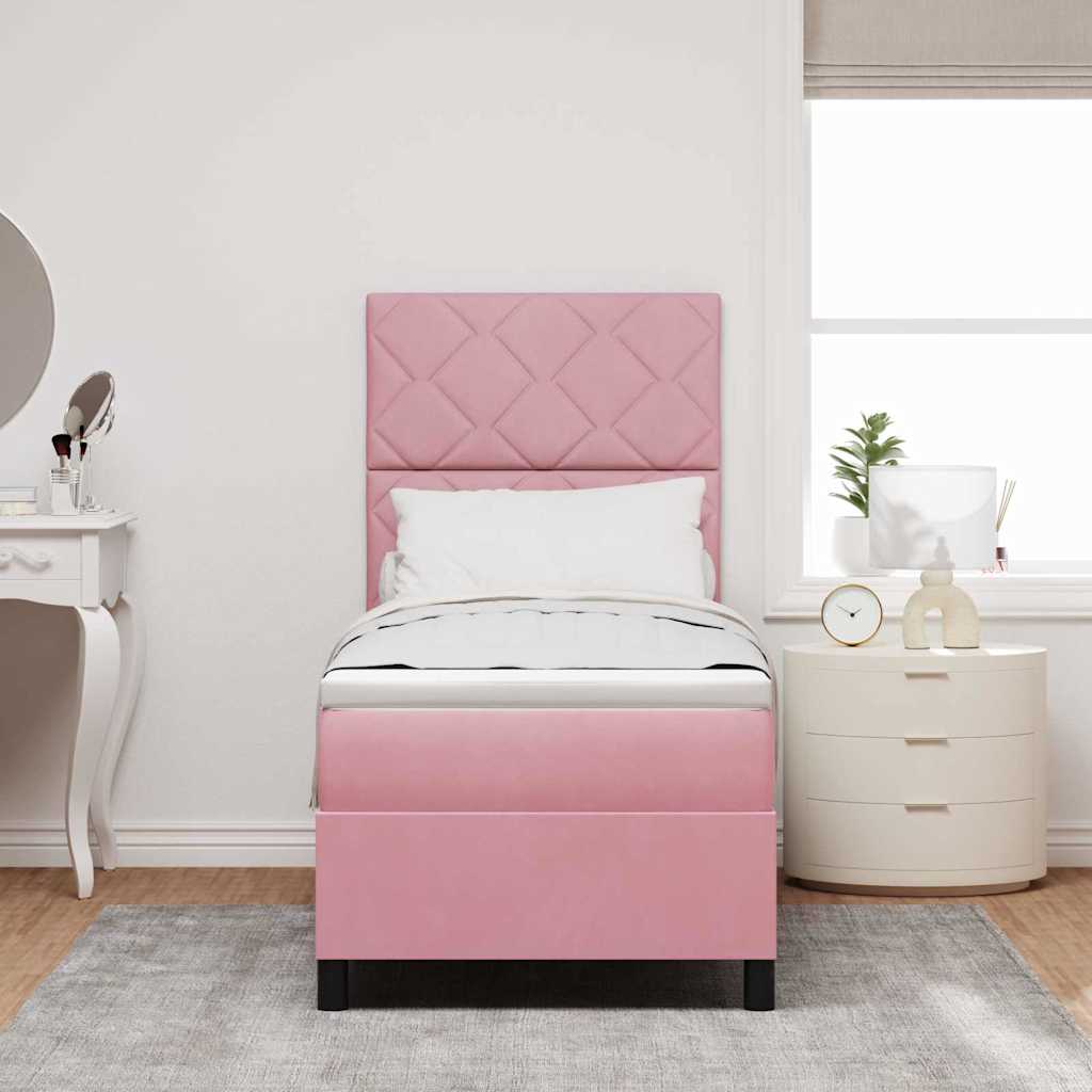 LED Box Spring Ágy fejtámlával Rózsaszín 80 x 200 cm Bársony