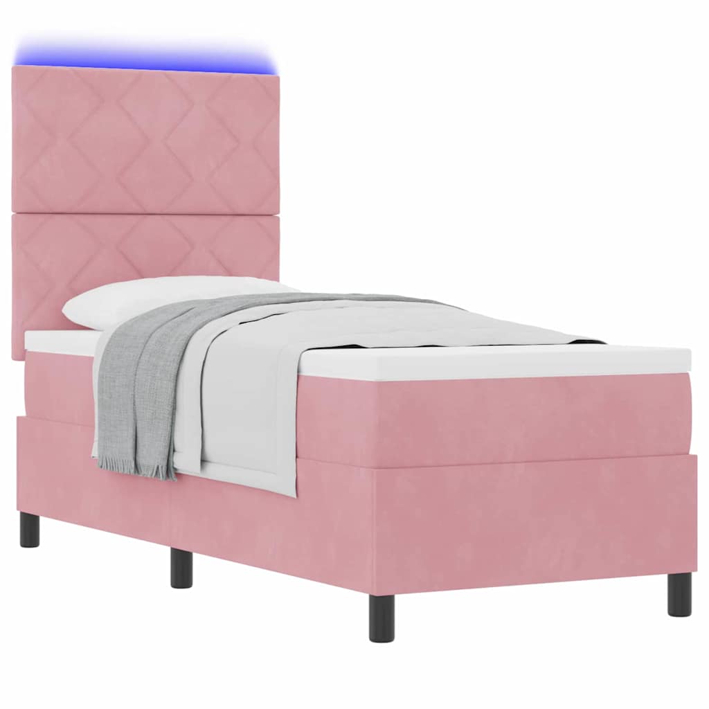 LED Box Spring Ágy fejtámlával Rózsaszín 80 x 200 cm Bársony